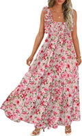 Women's Boho Maxi Dress Smocked A-line Beach Sundress - Flowy Fit