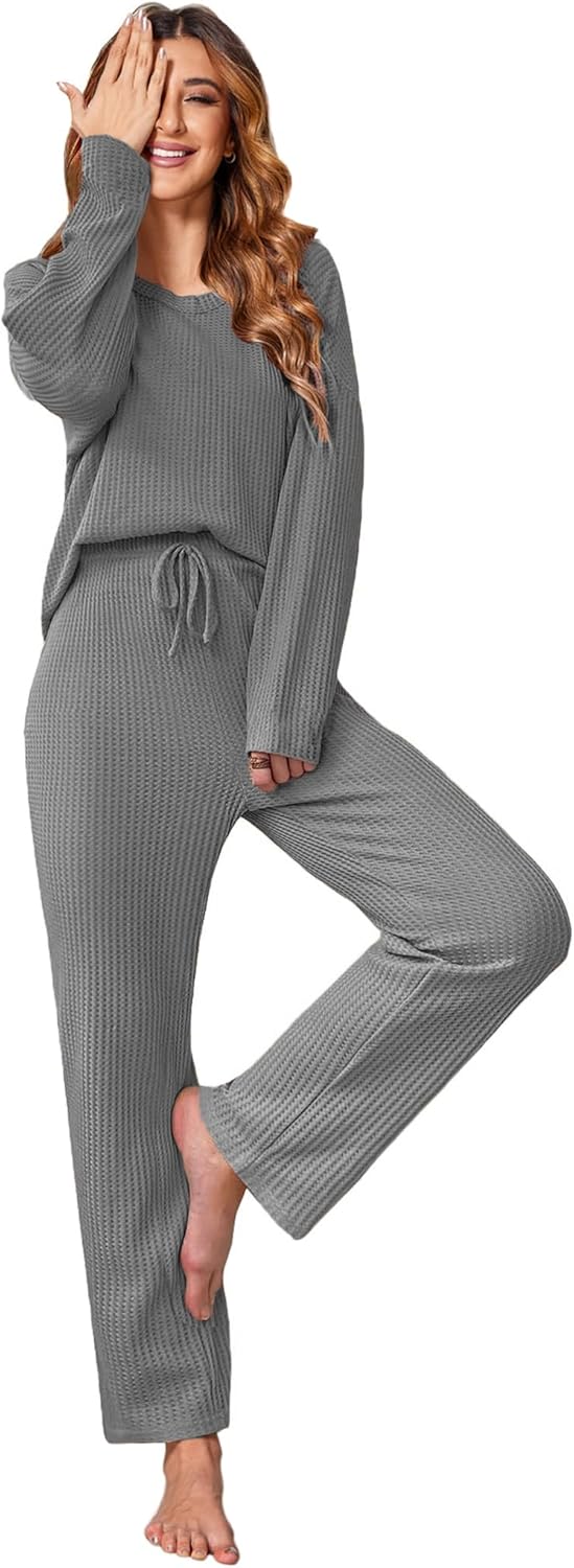 Ekouaer Women's Waffle Knit Pajama Sets for Cozy Comfort