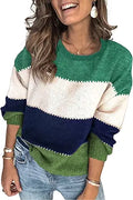 Angashion Women's Color Block Long Sleeve Crewneck Sweater Tops