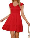 Women's Summer V Neck Flutter Sleeve Ruffle Smocked Mini Dress - Boho
