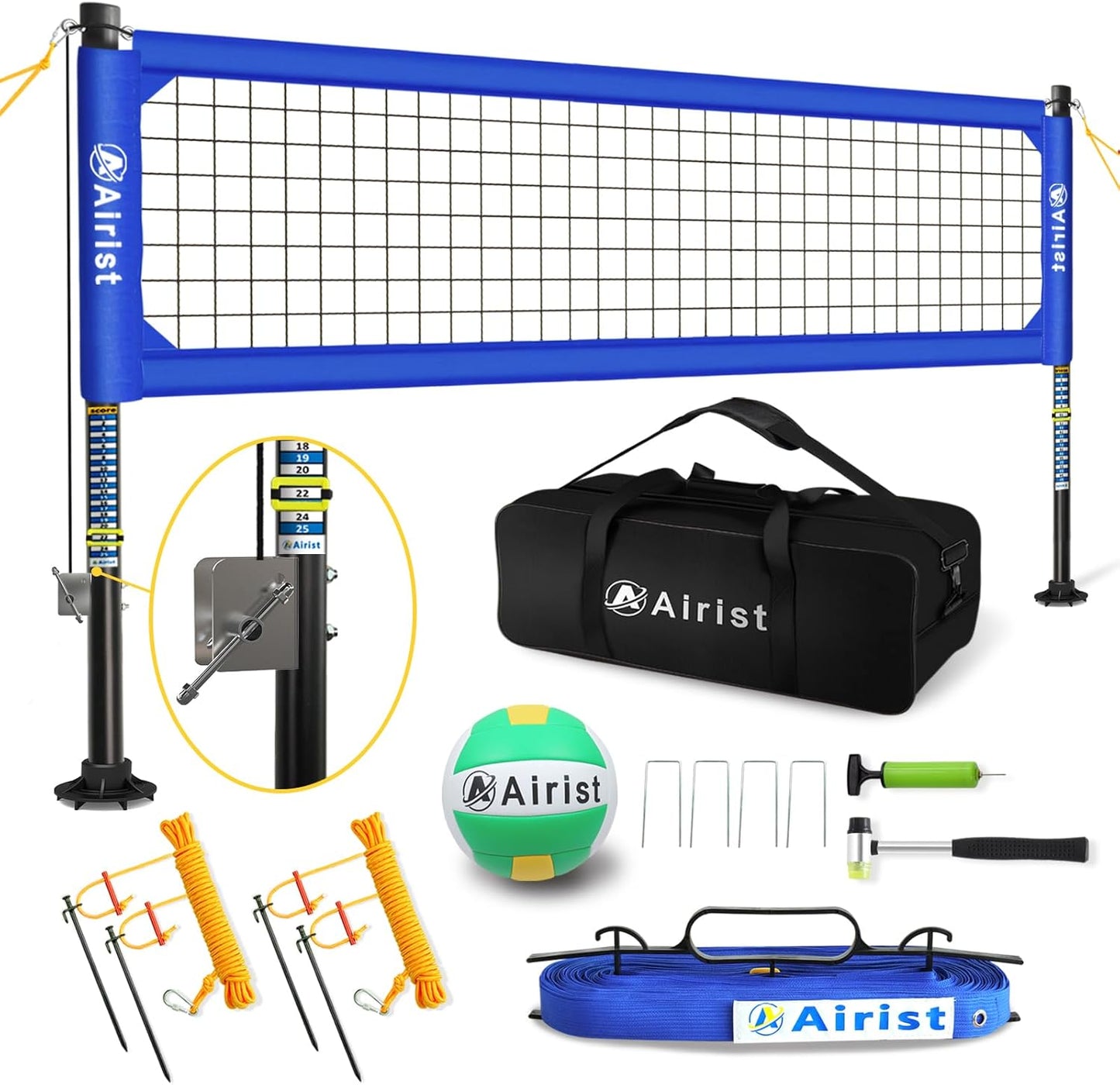 Heavy Duty Volleyball Net Set with Adjustable Poles for Outdoors