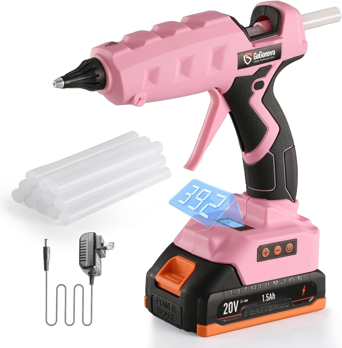 Full Size Cordless Glue Gun with LCD Display and Fast Heating
