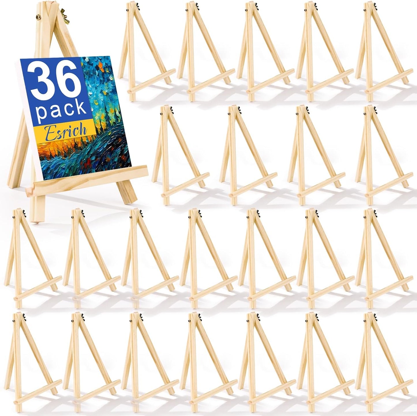 36 Pack 9 Inch Wood Easels for Painting and Crafts Projects