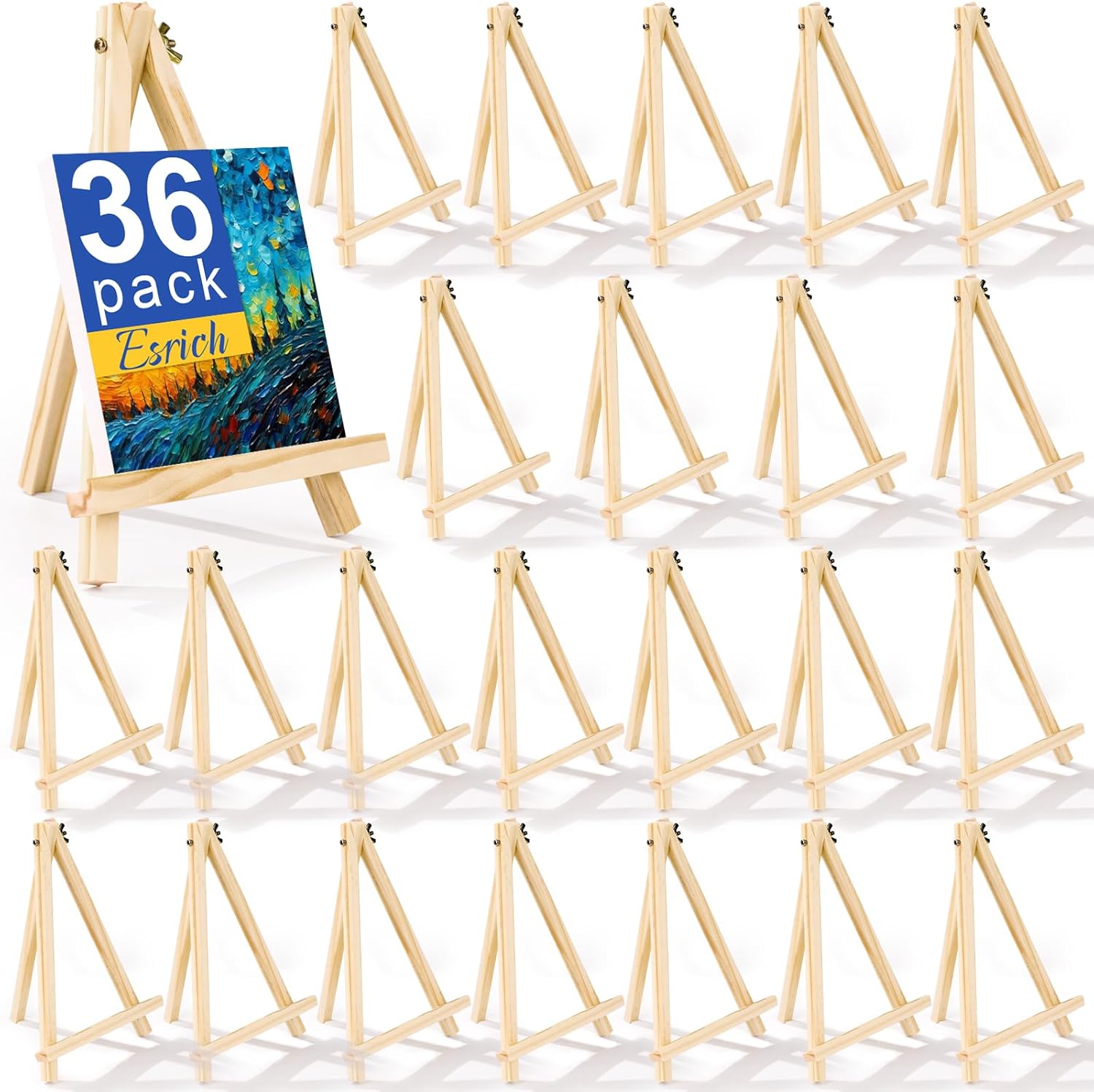 36 Pack 9 Inch Wood Easels for Painting and Crafts Projects