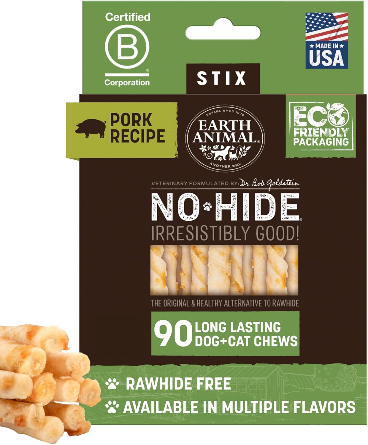Earth Animal No Hide Stix Pork Flavored Chews for Dogs & Cats