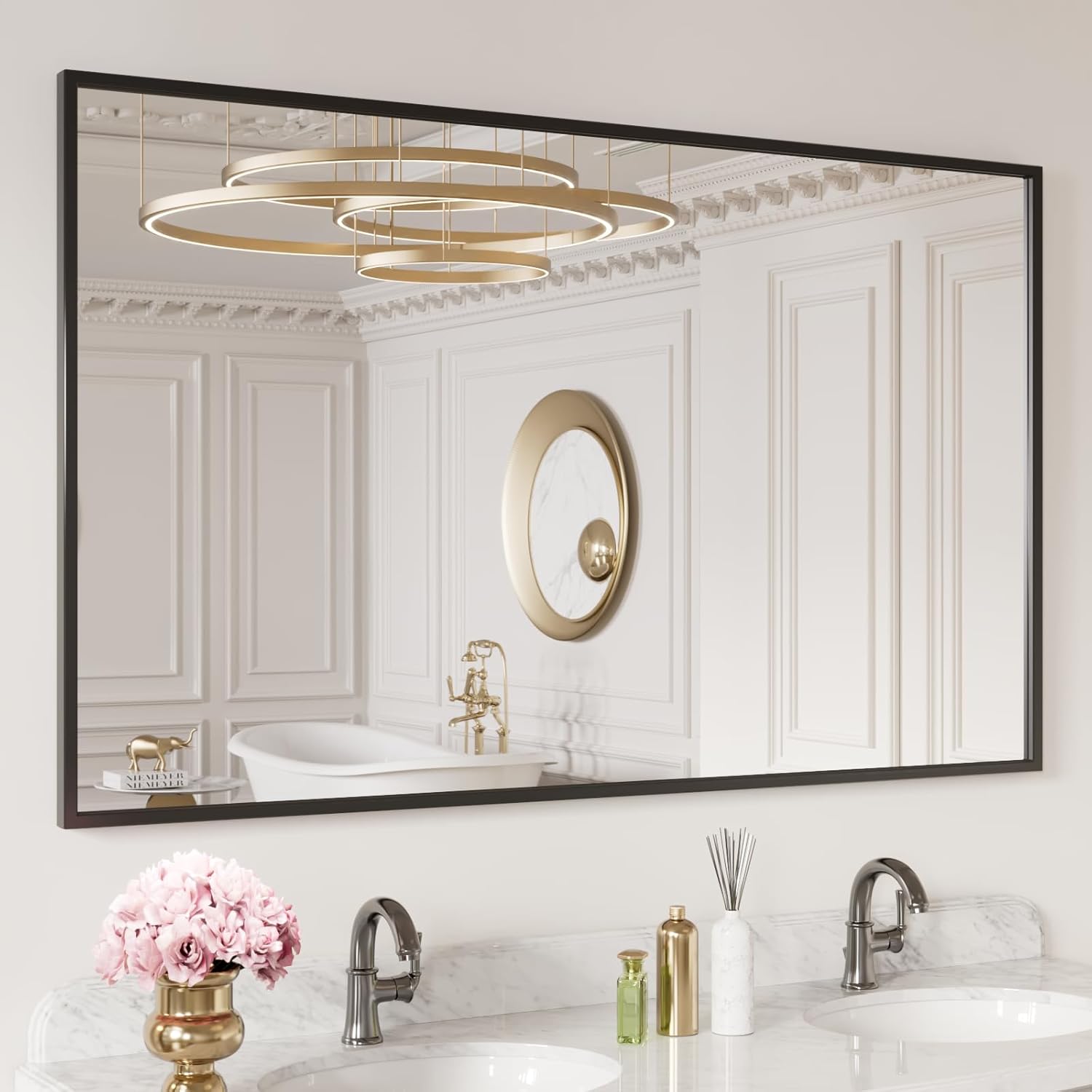 LOAAO 60X30 Black Rectangle Bathroom Mirror with Matte Frame