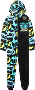Boys One Piece Pajamas Fleece Jumpsuit - Cozy Hooded Sleepwear