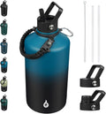 128oz Stainless Steel Water Bottle with 3 Lids - Blue & Black