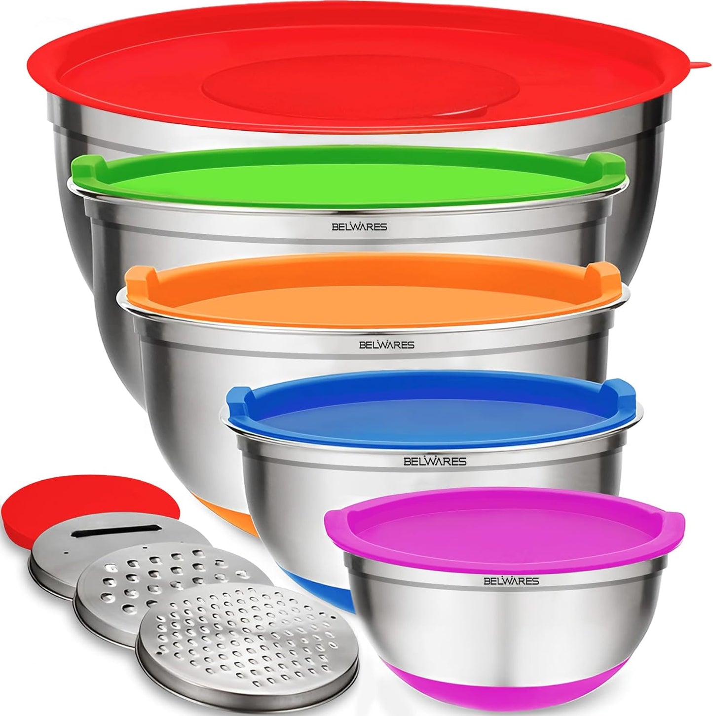 Mixing Bowls with Lids Set of 5 - Stainless Steel Kitchen Bowls