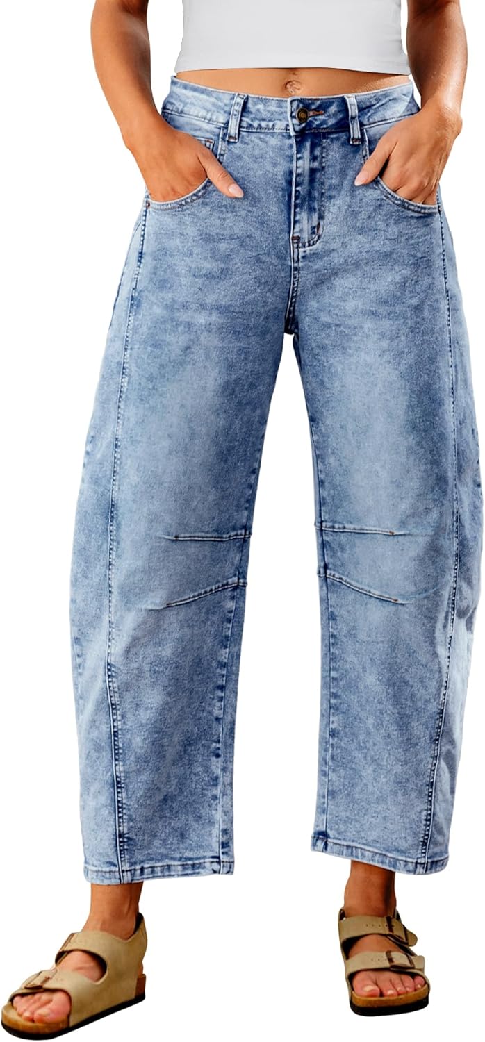 Utyful Barrel Jeans Women Cropped Baggy High Waisted Distressed