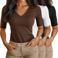 Ficerd 3 Pack Women's V Neck Half Sleeve T Shirts - Slim Fit Casual If