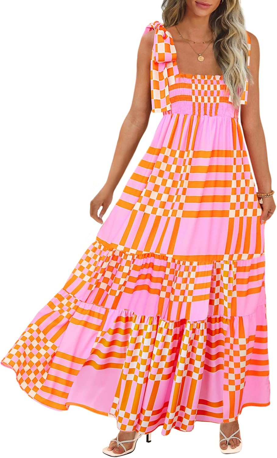 Women's Summer Maxi Dress Boho Spaghetti Straps Casual Long A-line
