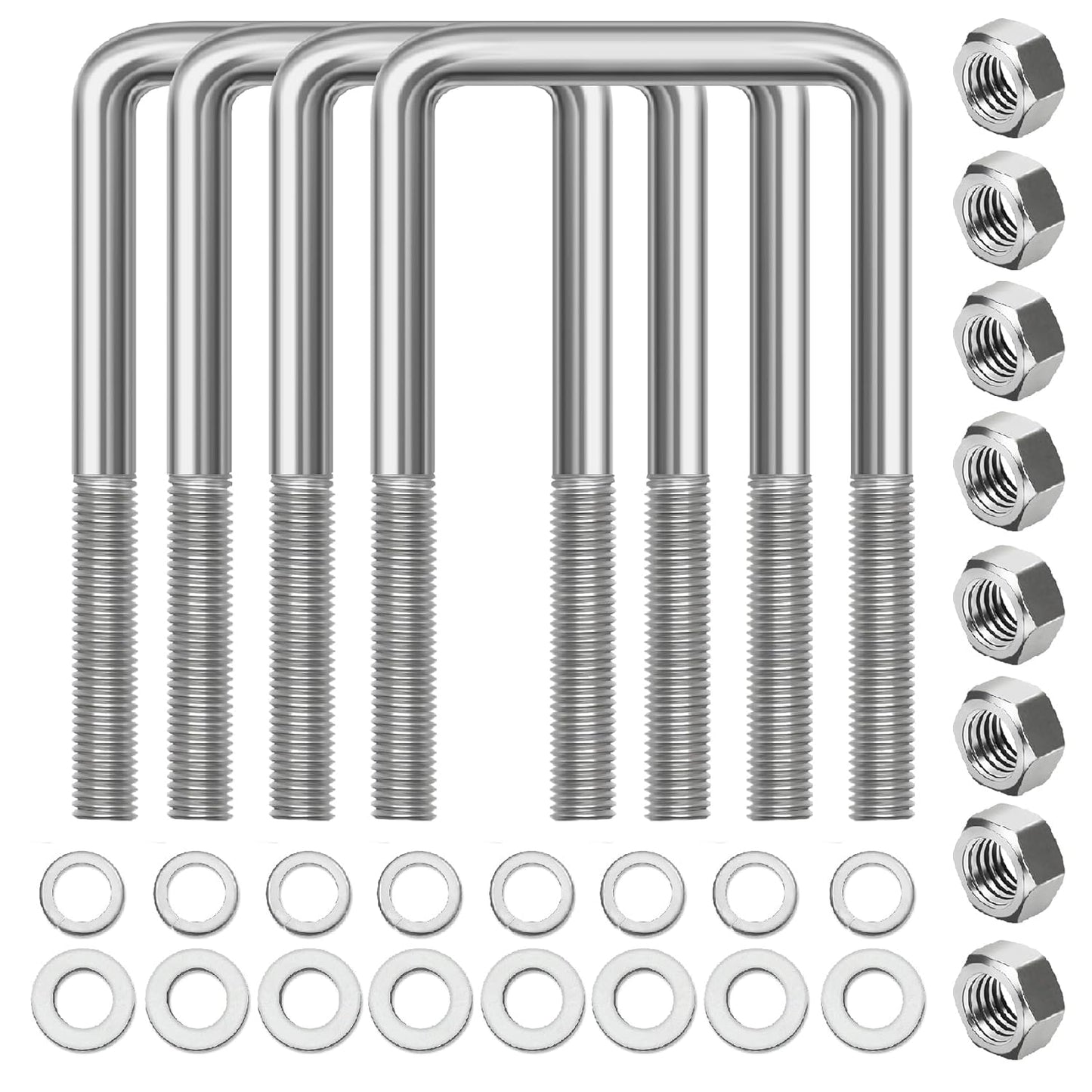 4 Pcs Hot Dipped Galvanized Square U-Bolts for Heavy Duty Use