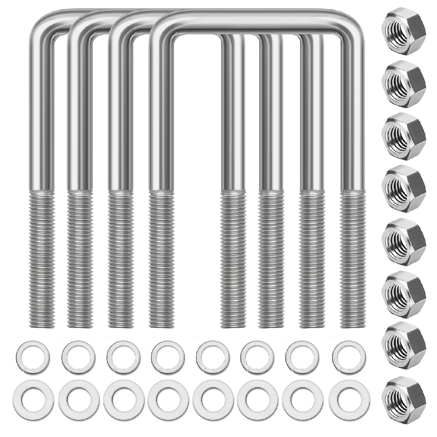 4 Pcs Hot Dipped Galvanized Square U-Bolts for Heavy Duty Use