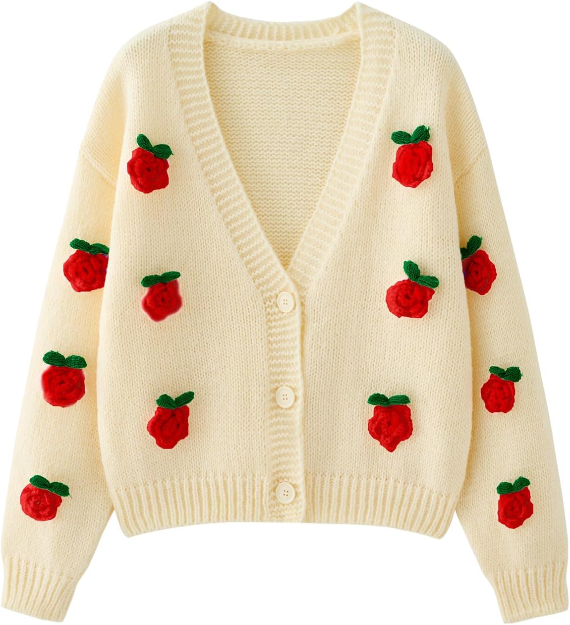 Stylish Women's Strawberry Print Button Down Crop Cardigan Sweater