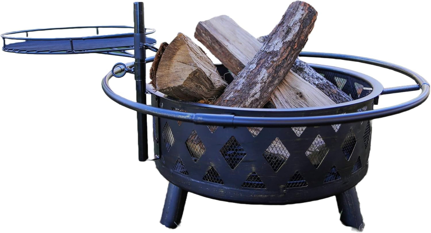 Fire Pit for Outdoor Use with Cooking Grid and Weather Cover