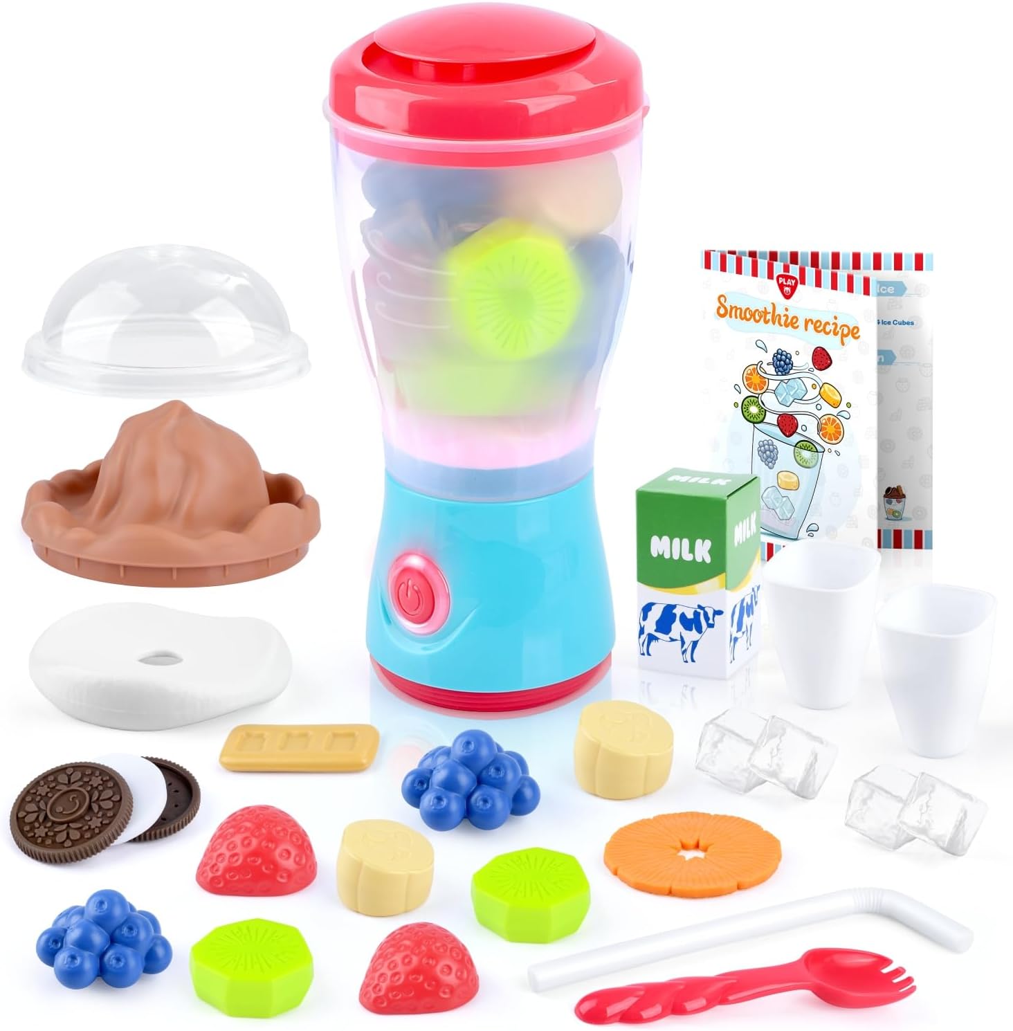 Realistic Smoothie Maker Toy Set - 27 Pcs Pretend Play Kitchen Appliance for Kids