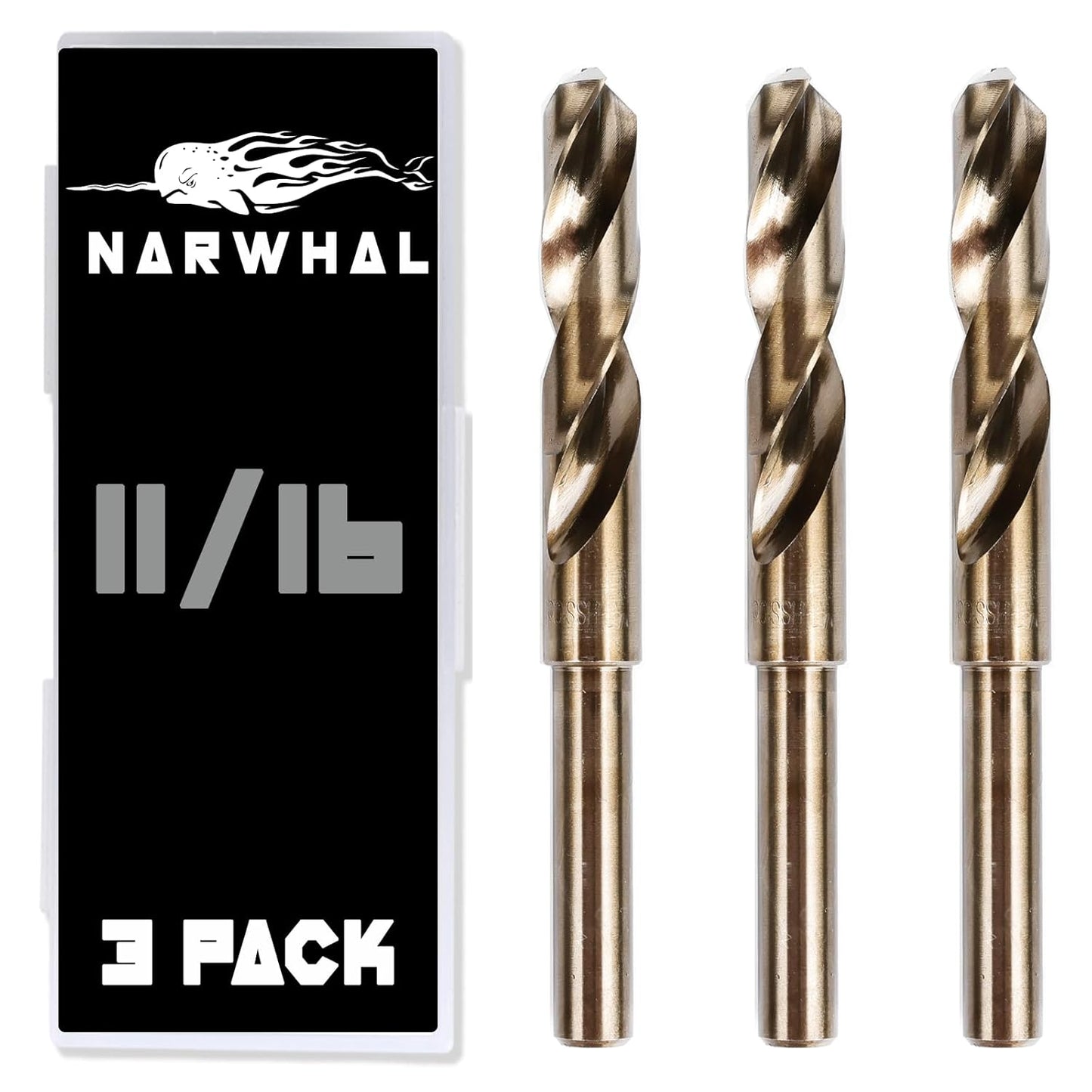 11/16 Cobalt Drill Bits - 3 Pack for Metal and Hard Materials