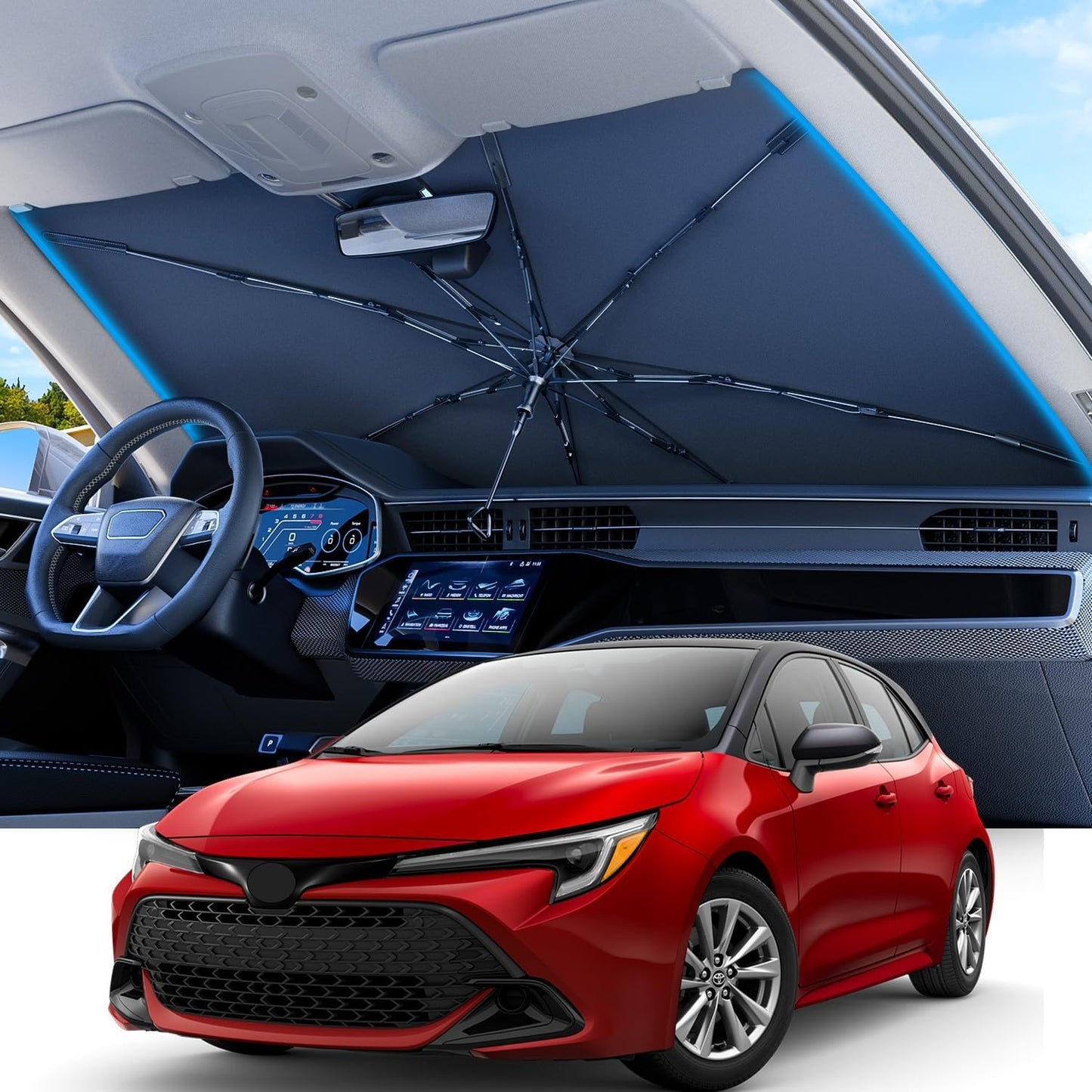 REEVAA 2025 Upgraded Car Windshield Sun Shade Umbrella for Sedans