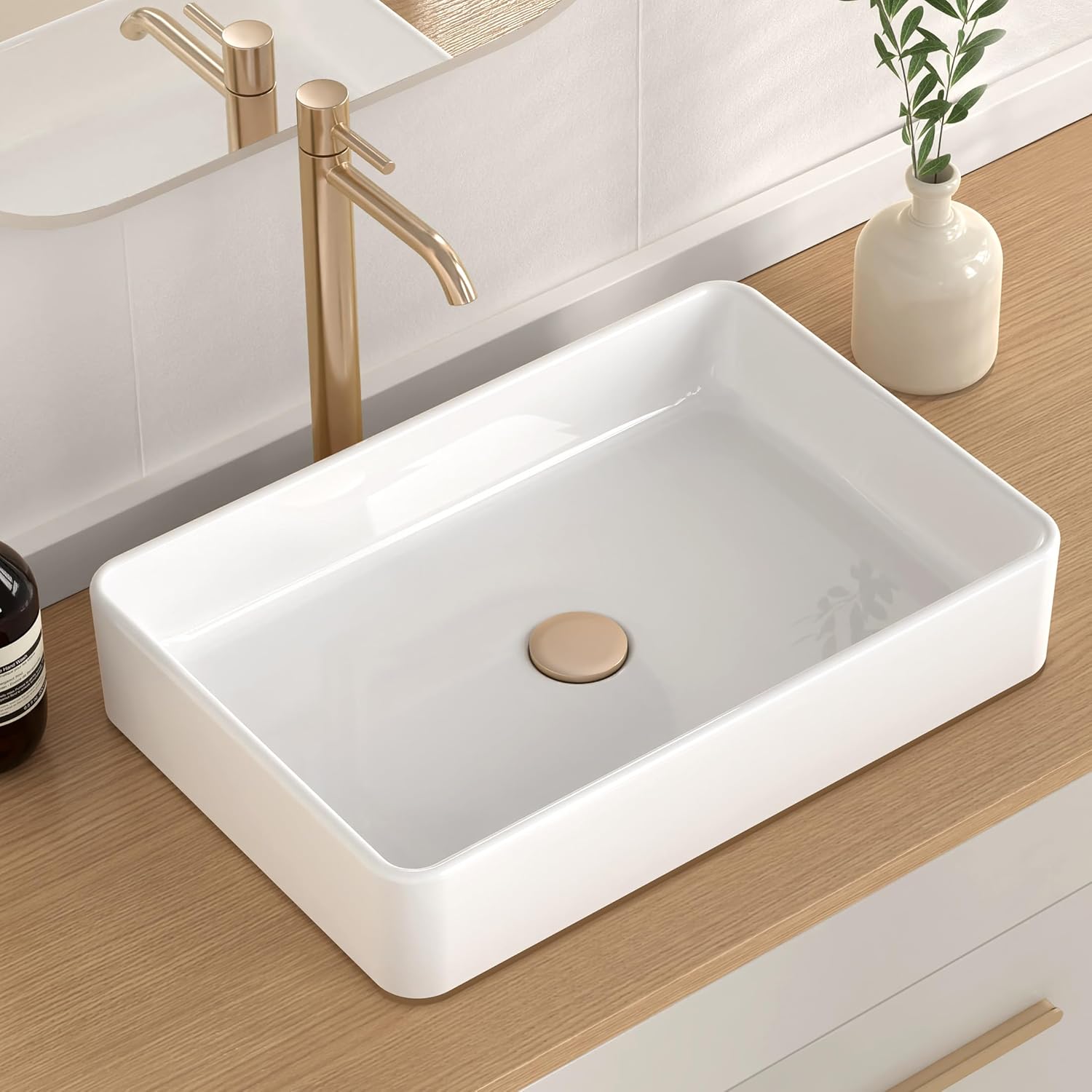 KES Bathroom Vessel Sink 20 Inch Rectangular White Ceramic