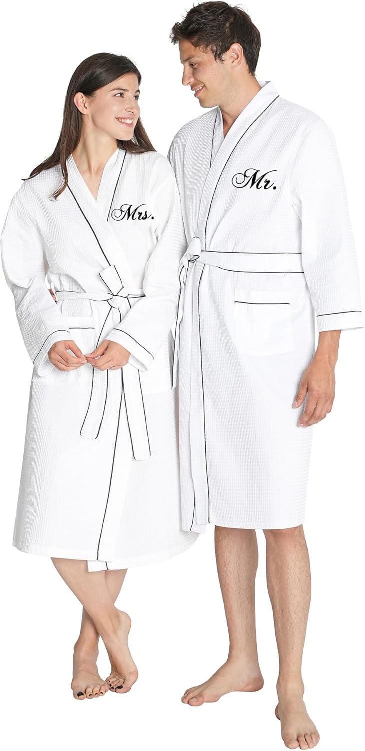 Mr and Mrs Waffle Knit Robe Set for Couples Engagement Gifts