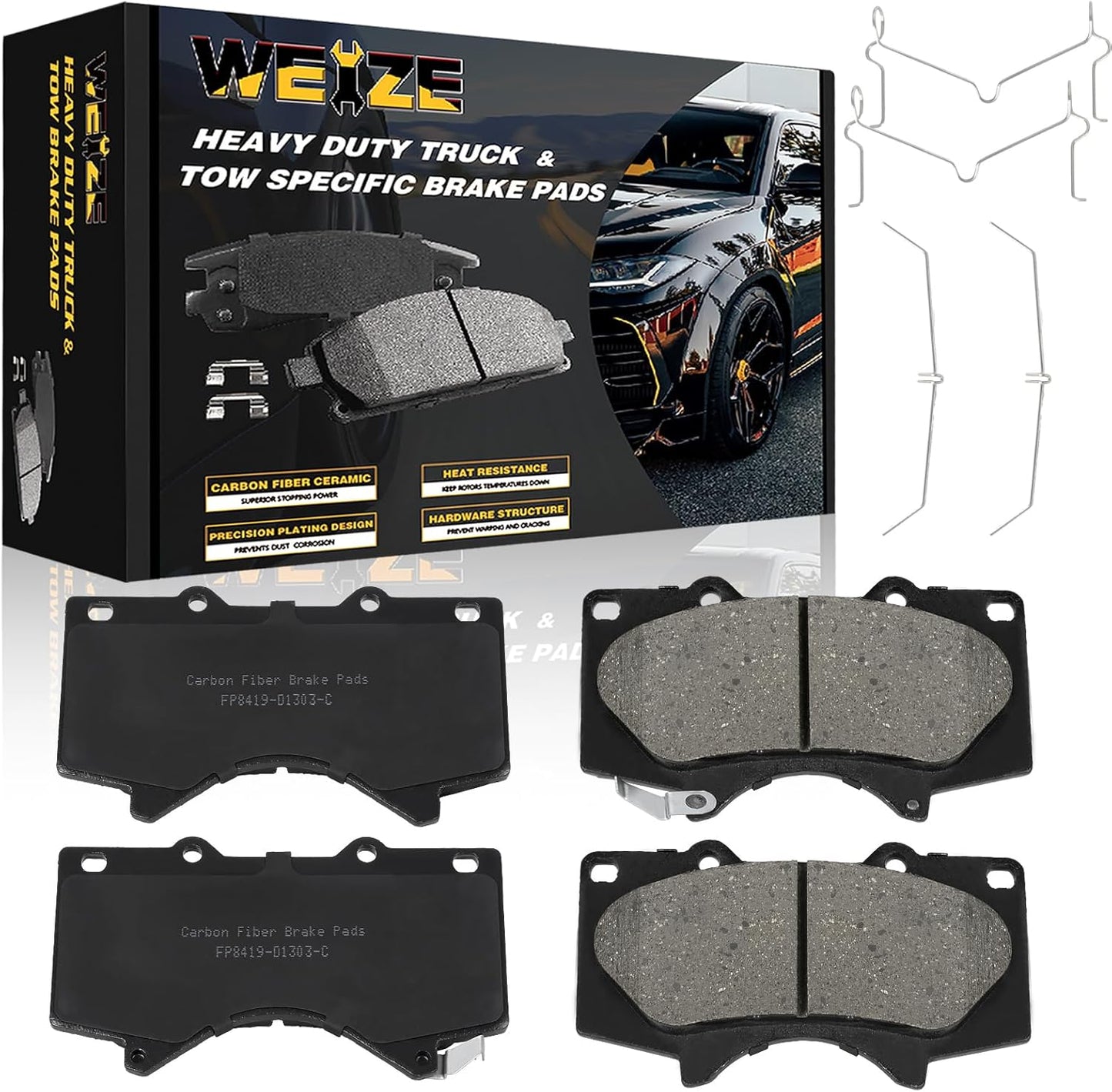 WEIZE Front Carbon Fiber Ceramic Brake Pads for Trucks and SUVs