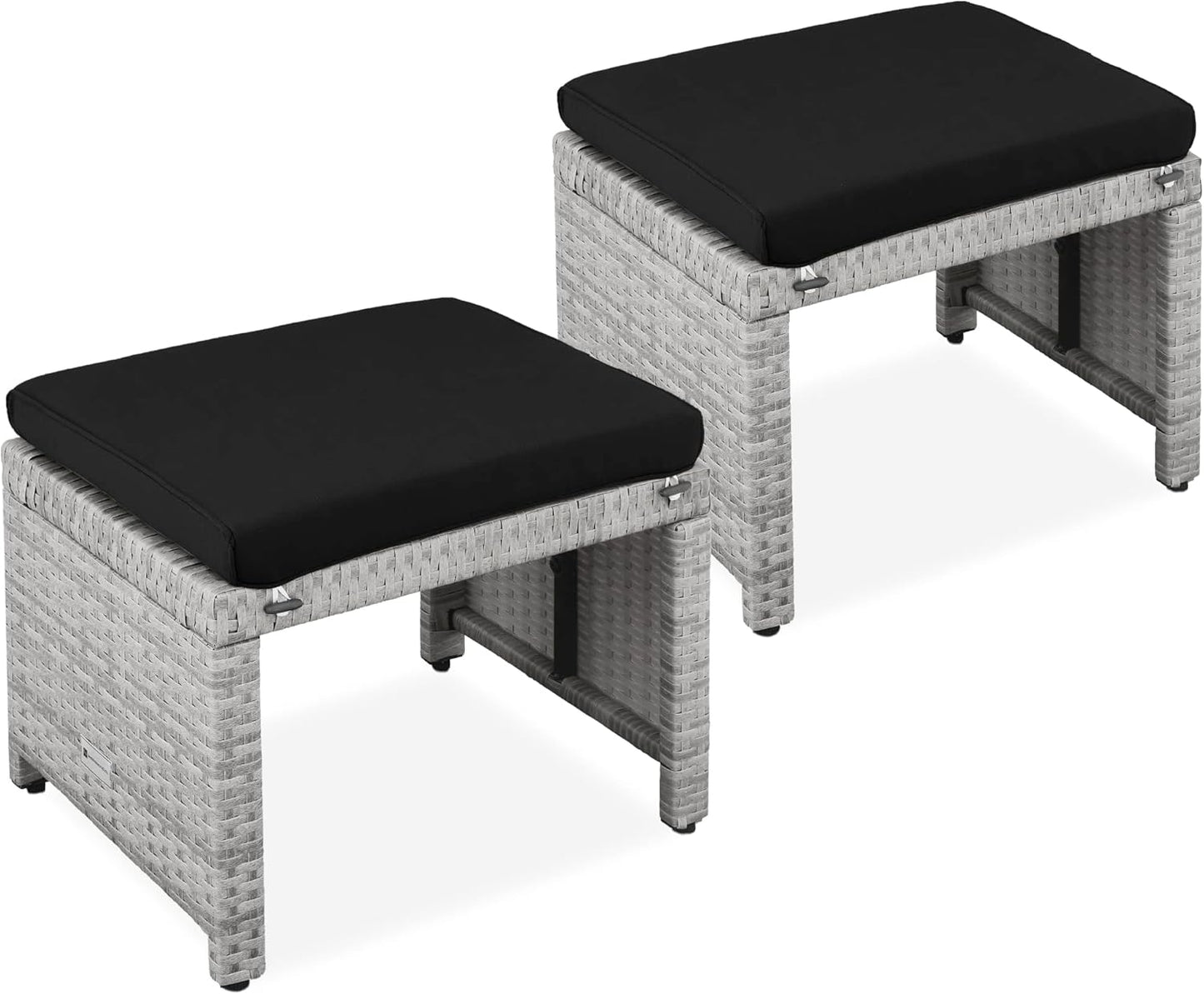 Set of 2 Wicker Ottomans for Outdoor Furniture and Seating
