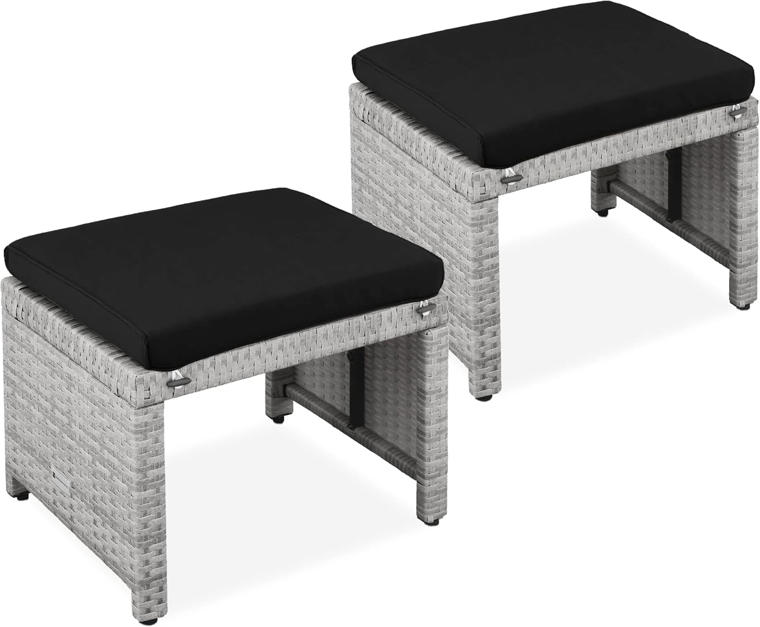 Set of 2 Wicker Ottomans for Outdoor Furniture and Seating