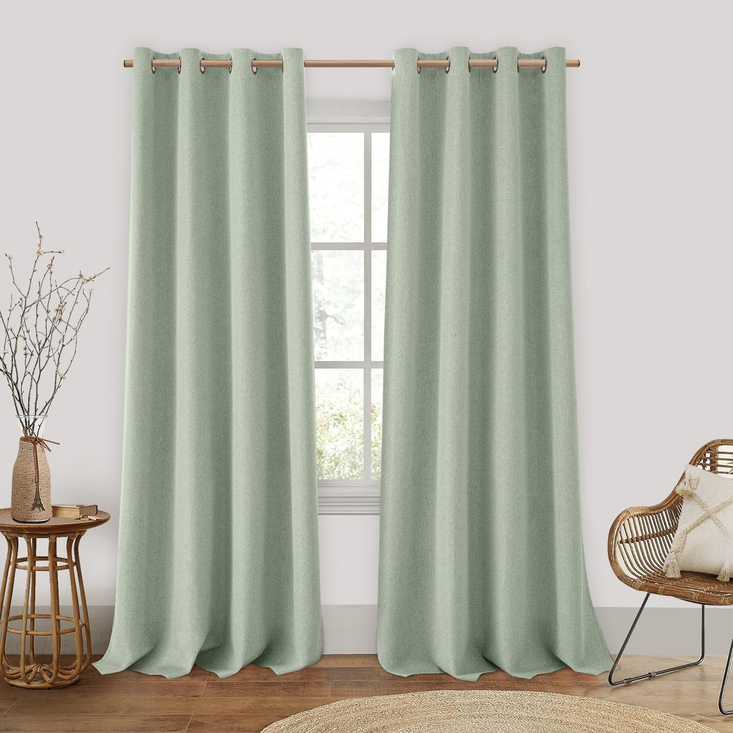 HOMEIDEAS Sage Green Blackout Curtains for Total Darkness