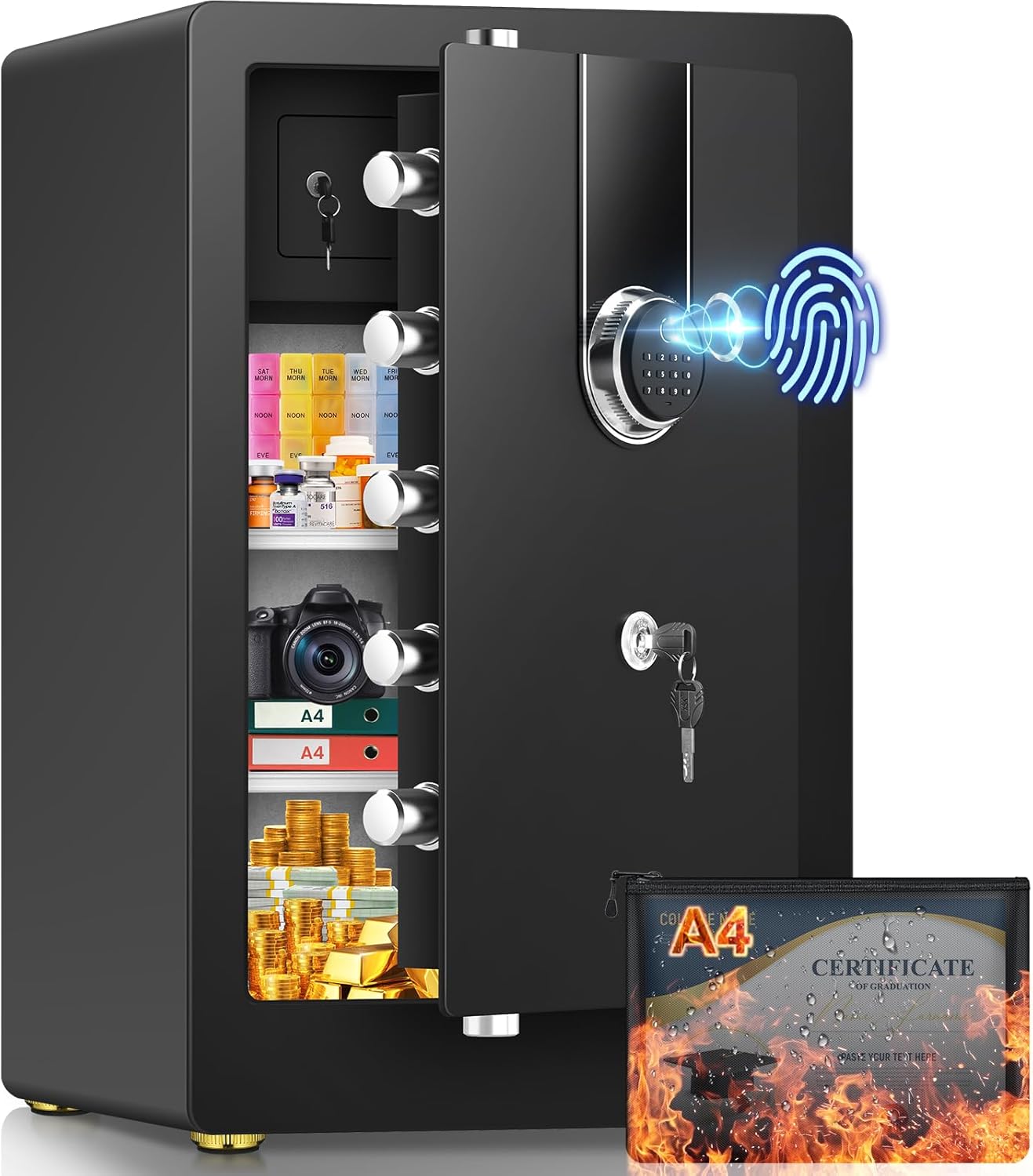 6.1 Cuft Large Fireproof Safe with Biometric Lock for Home Use
