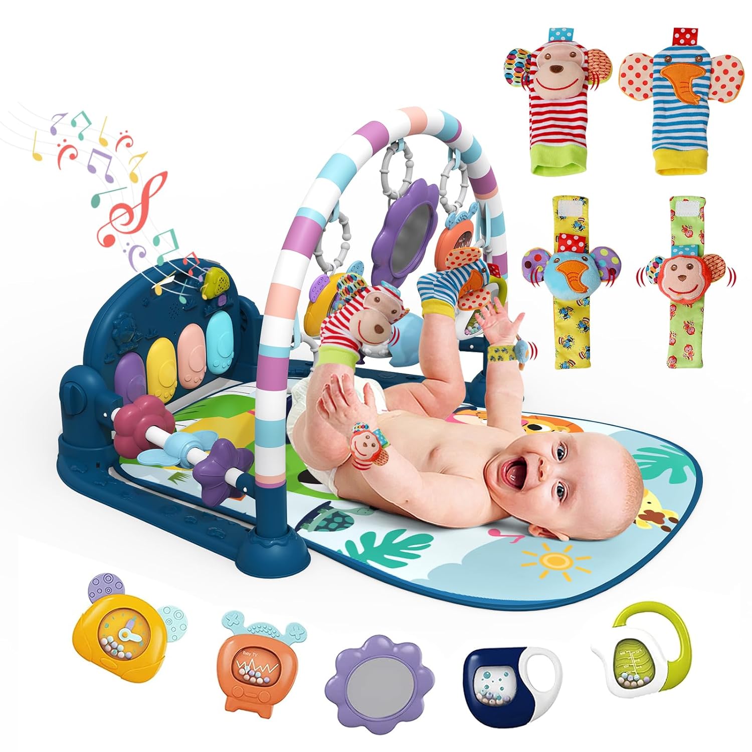 Baby Play Mat Gym with Piano and Sensory Toys for Infants