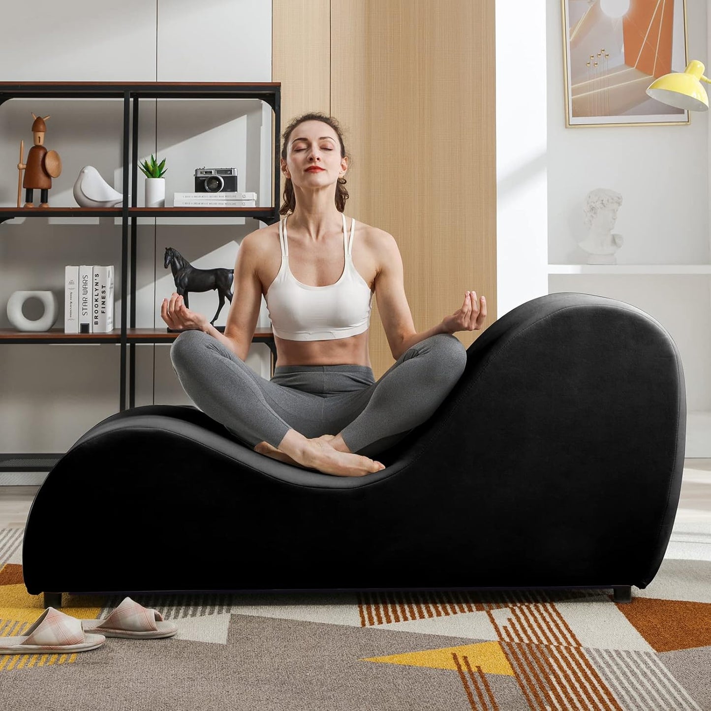CECER Black Velvet Yoga Chaise