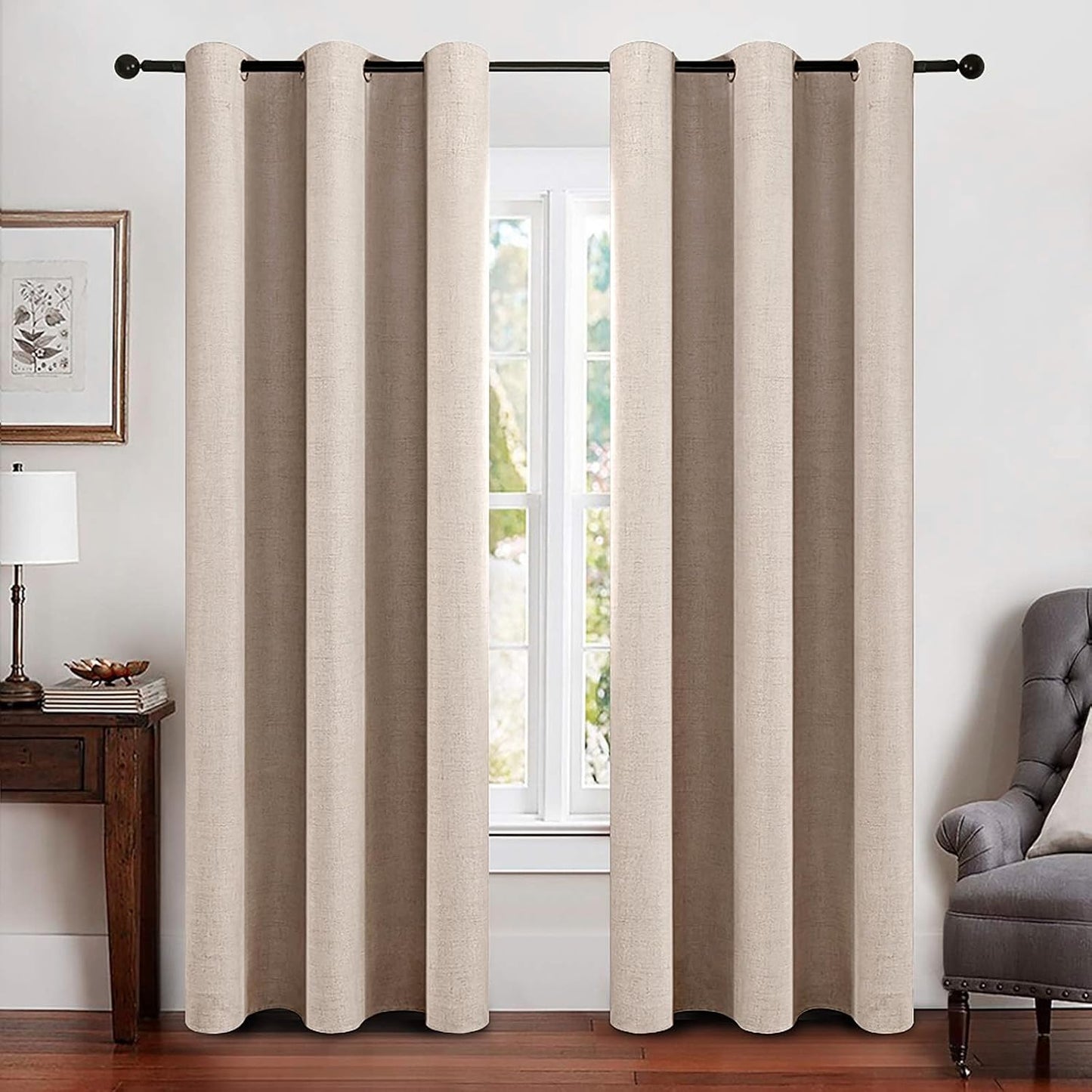 MIULEE Linen Texture Blackout Curtains for Room Darkening