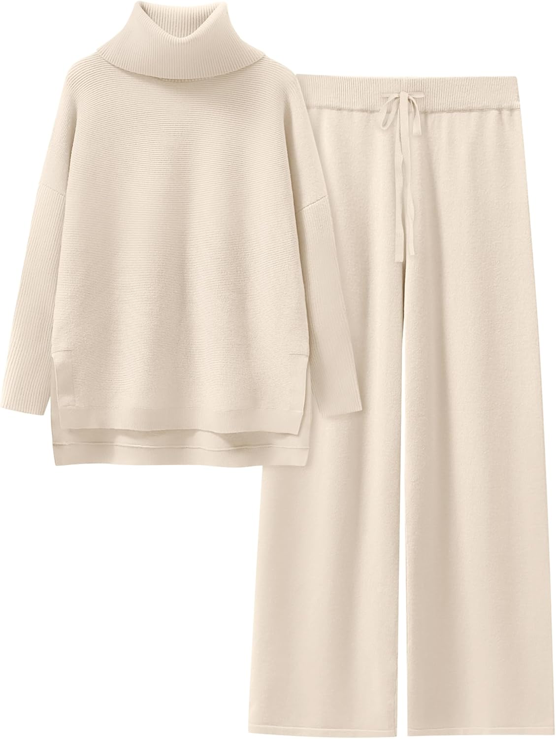 Oversized Turtleneck Knit Pullover Sweater and Wide Leg Pants Set