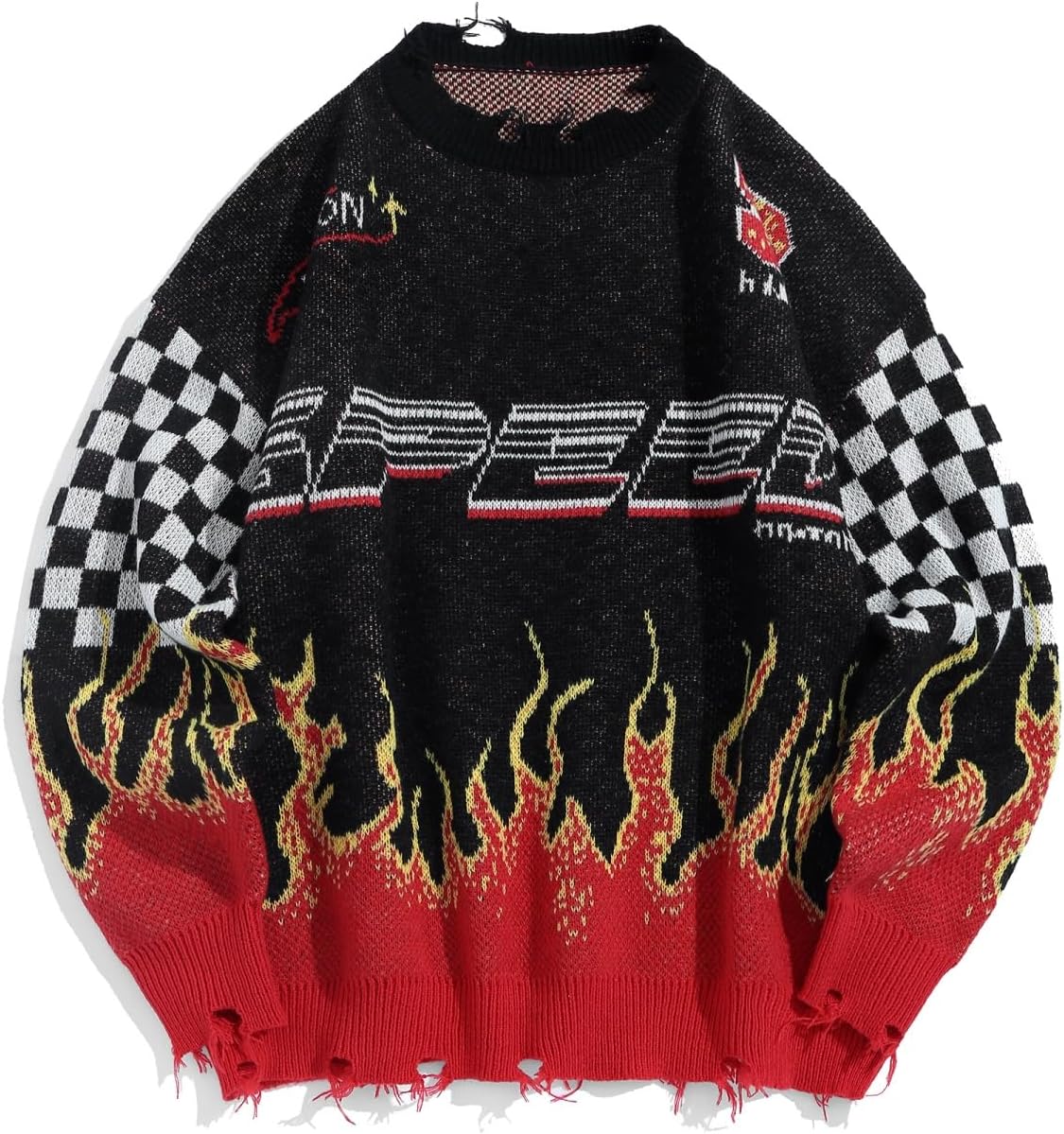ZAFUL Men's Oversized Sweater with Flame Graphic for Casual Style