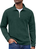 Men's Quarter Zip Pullover Sweater - Quilted Plaid Mock Neck