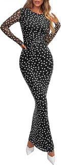 Women's Bodycon Maxi Dress Floral Mesh Long Sleeve - Flattering Fit