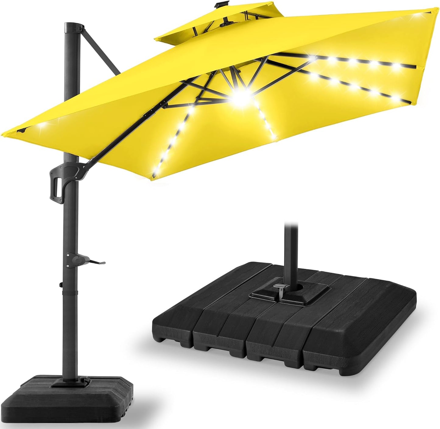 10x10ft Cantilever Patio Umbrella with Solar LED Lights