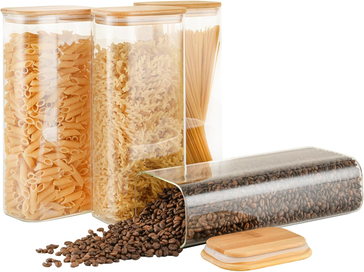 71oz Rectangle Airtight Glass Storage Containers with Bamboo Lids