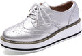 Women's Platform Lace-Up Wingtips Square Toe Oxfords Shoe - Retro