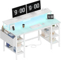 Lufeiya White Desk: 47 Gaming Desk with Storage & LED Lights