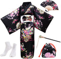PLULON Japanese Kimono Set for Women - 5Pc Satin Yukata Robe