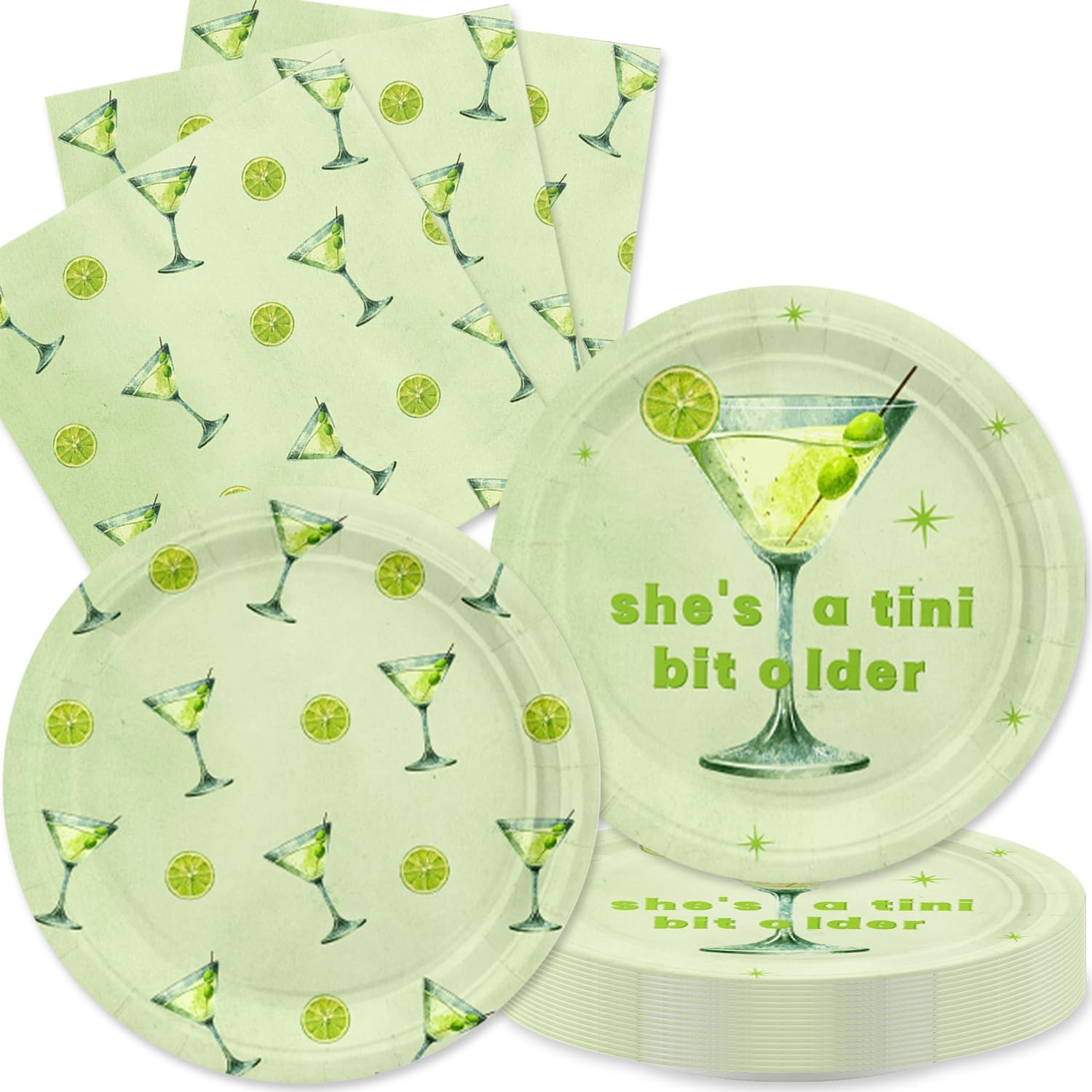 Martini Party Set - Green Cocktail Dinnerware for 20 Guests