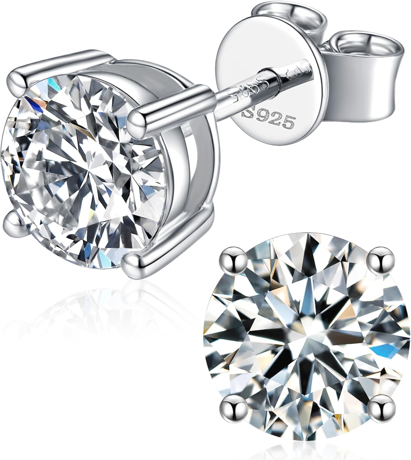 Moissanite Stud Earrings for Women in 18K White Gold Plating