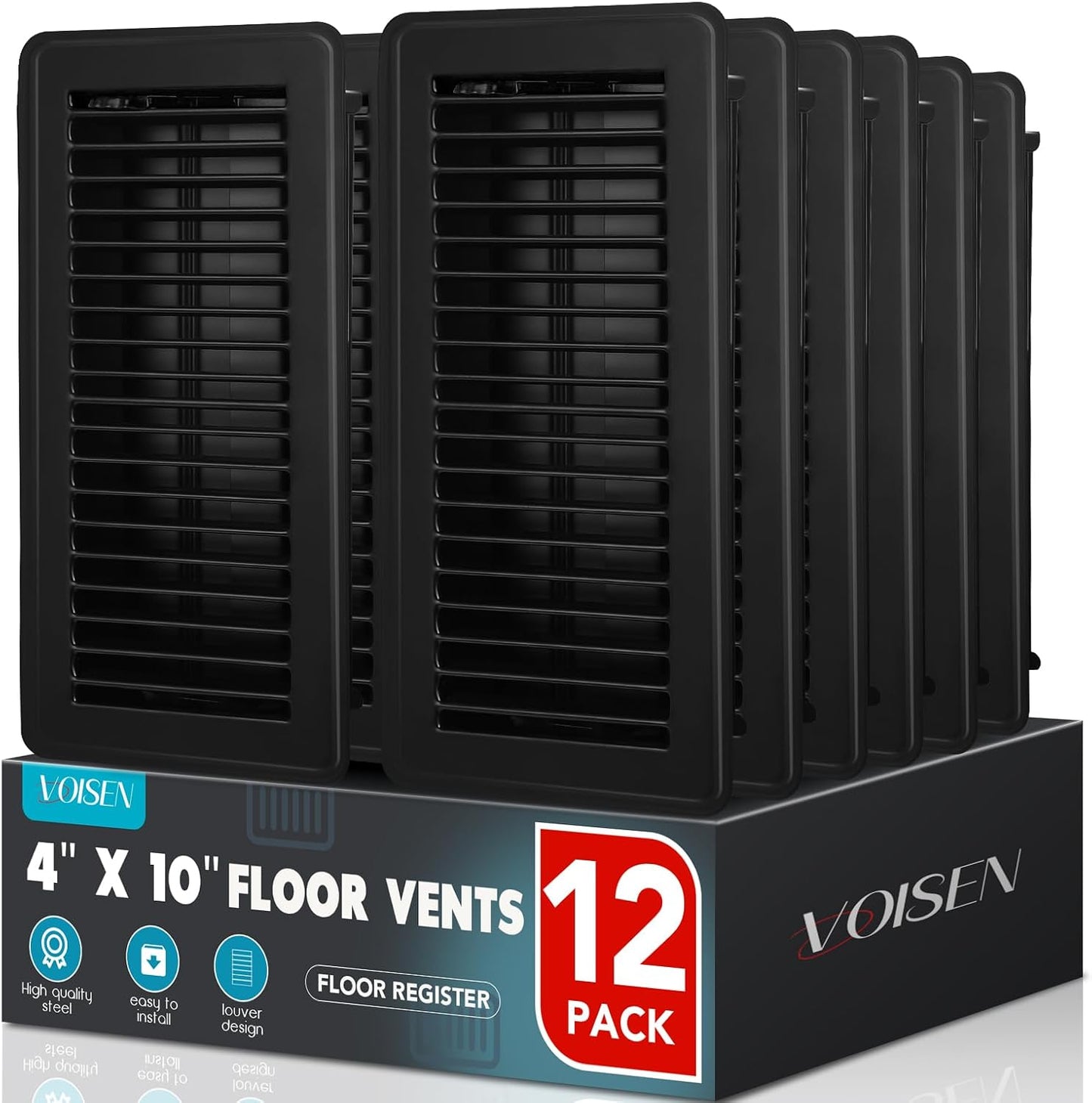 VOISEN Floor Register 4x10 Heavy Duty Steel Vent Covers Pack
