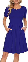 AUSELILY Women's Short Sleeve Summer Dress Pleated Loose Swing Knee is