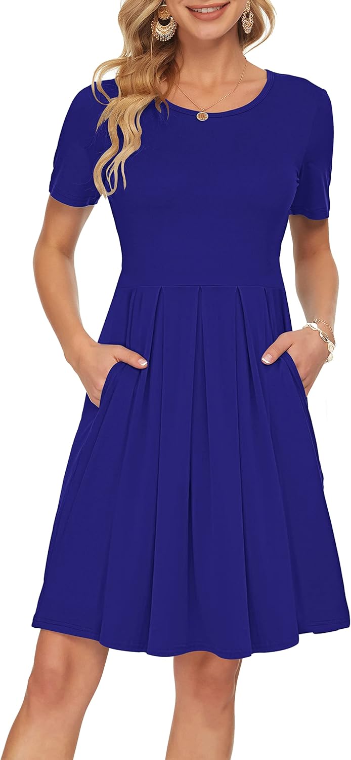 AUSELILY Women's Short Sleeve Summer Dress with Pockets