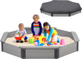 64in x 56in Octagon Sandbox with Cover - Large Wood Sandpit for Kids