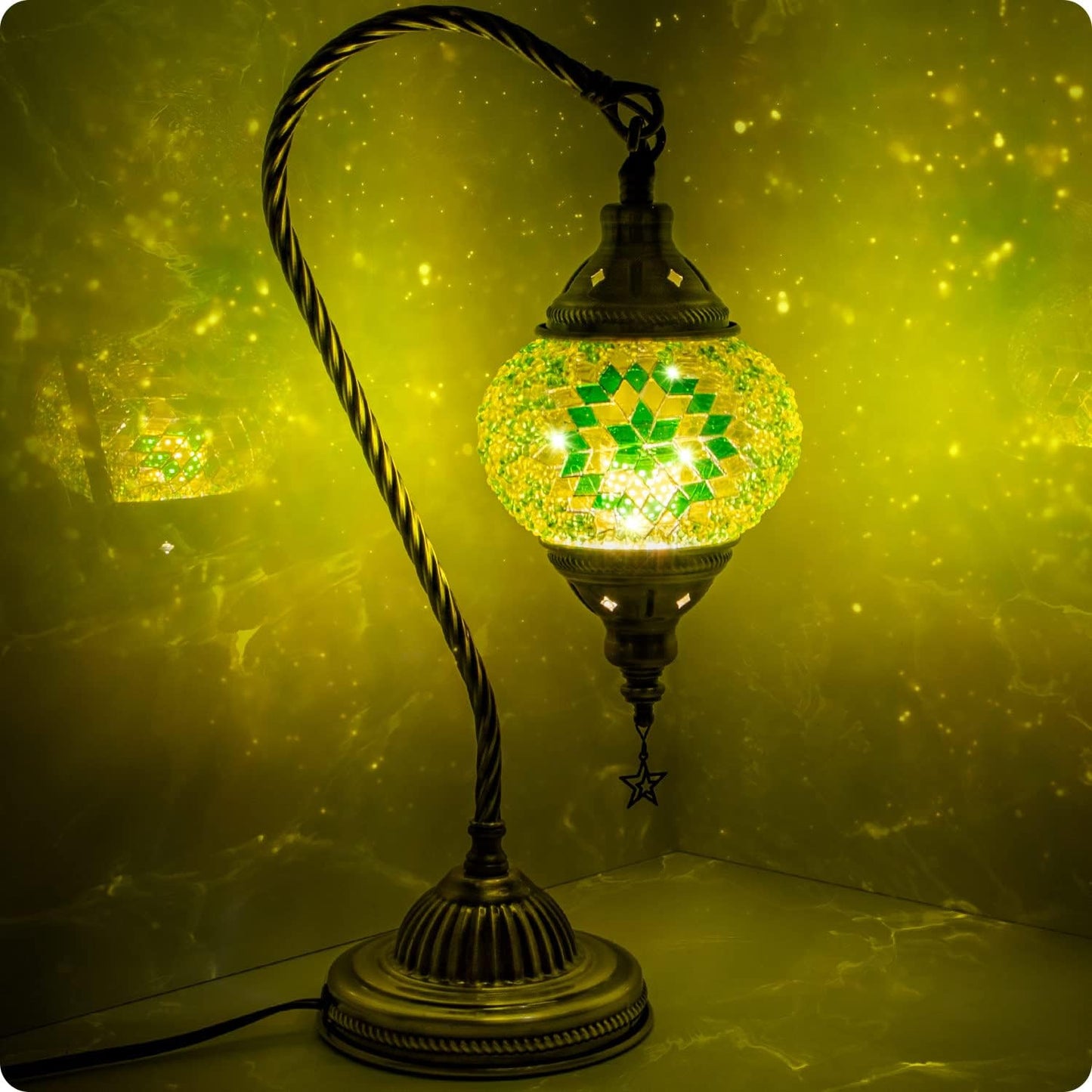 Yarra-Decor Turkish Moroccan Lamp with Bronze Base for Bedroom