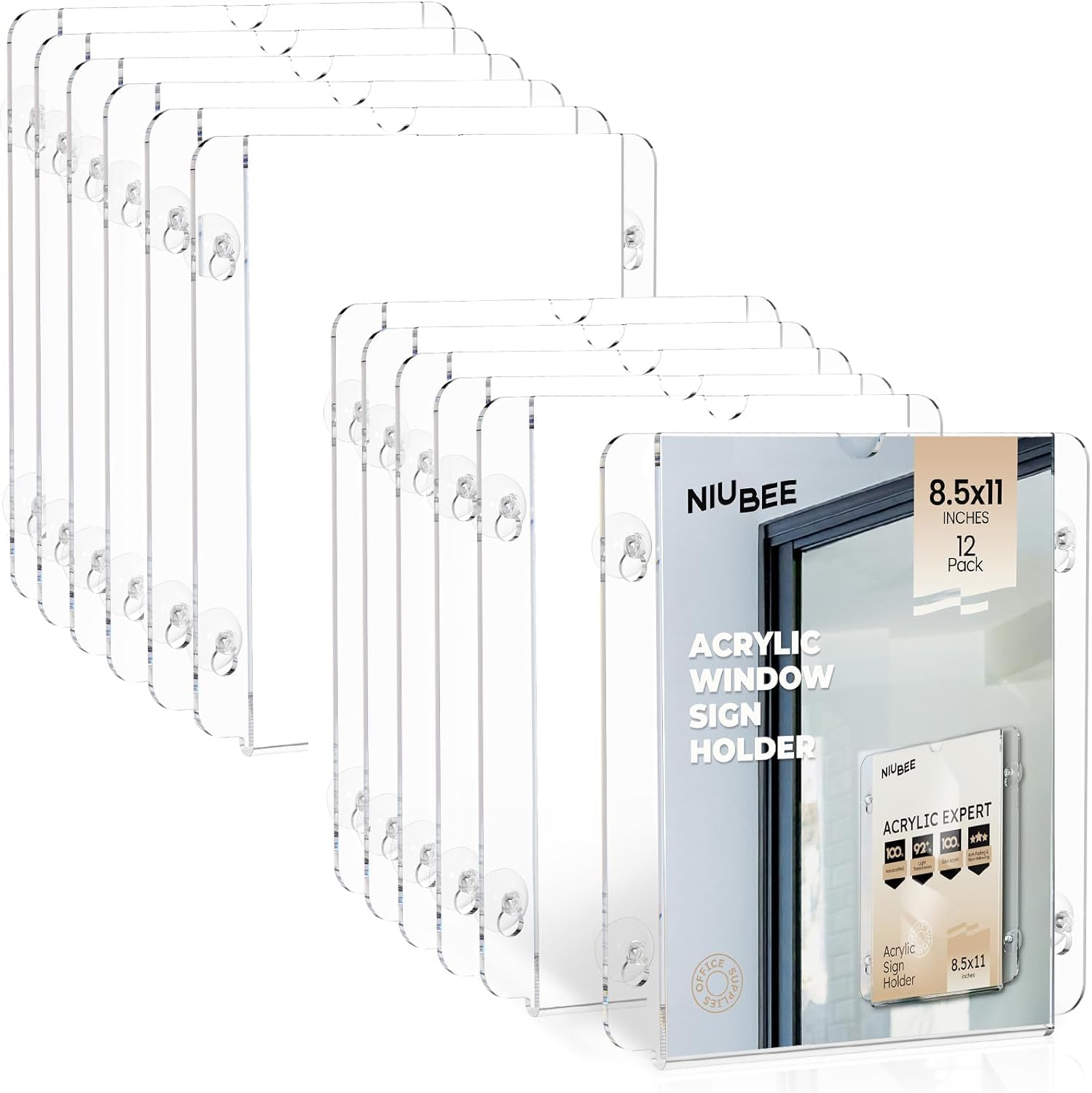 NIUBEE Acrylic Window Sign Holder with Strong Suction Cups